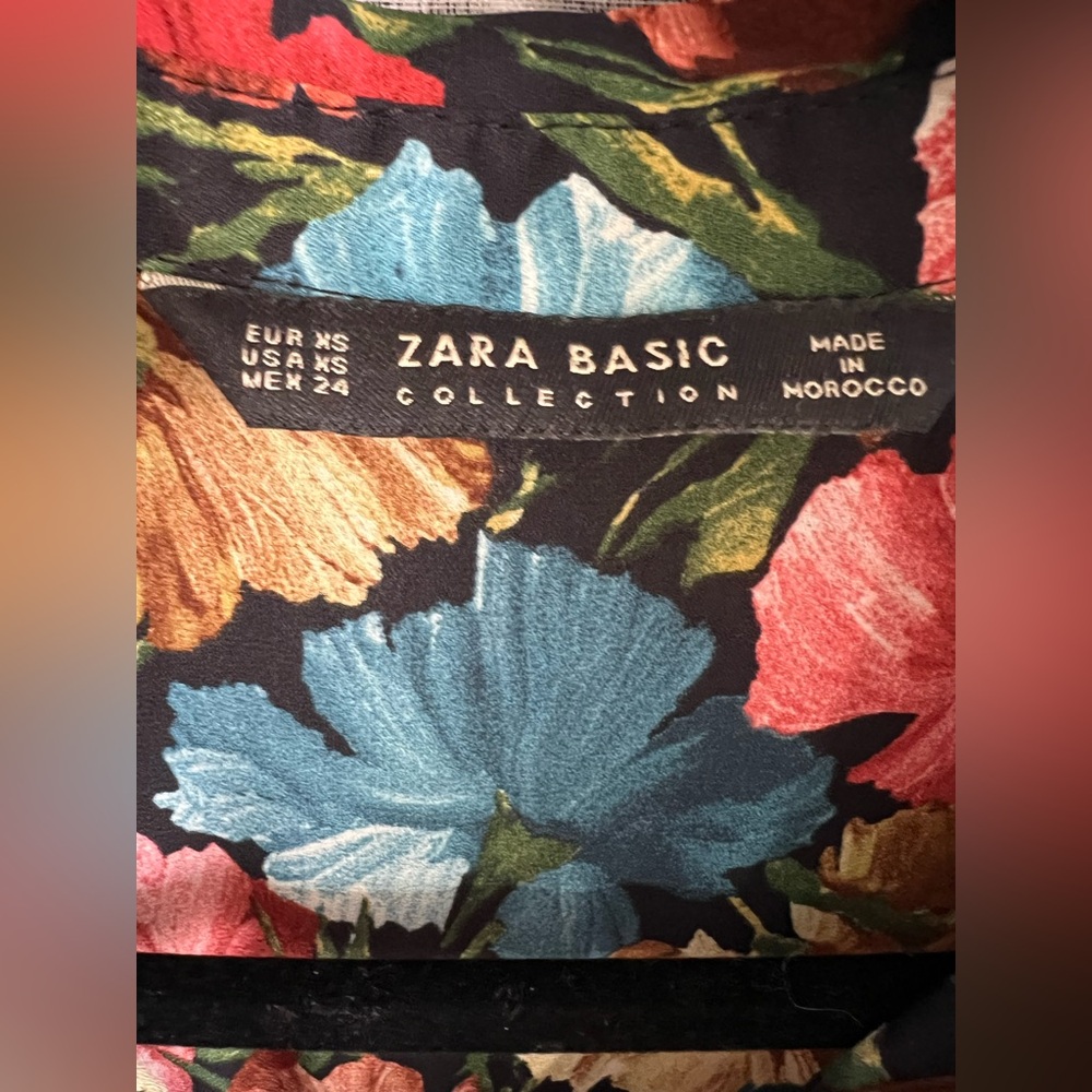 Zara Multicolor Floral Satin Button-Down Shirt - Picture 3 of 6